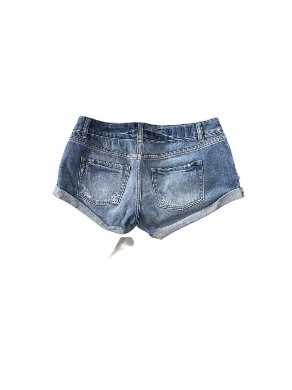 Women's PINK Victoria's Secret Jean Shorts Size 6 Blue Camo Grunge Streetwear - Picture 2 of 3